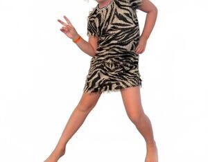 NEW MIA leopard fringe dress in brown